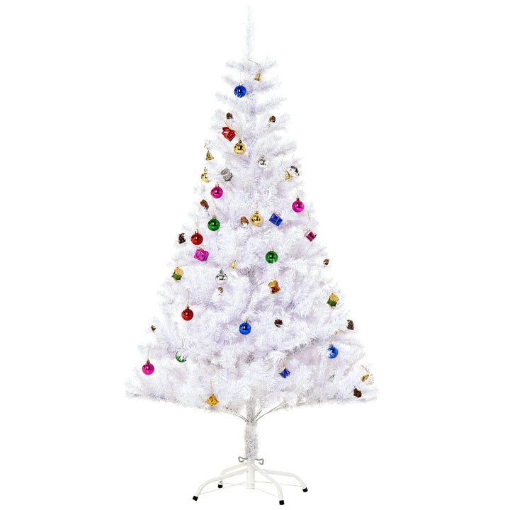 Árvore de Natal Artificial 150cm com 680 Ramos de PVC 48 Decorações Incluidas Suporte Metálico Decoração de Natal para Interiores F85x150cm Branco