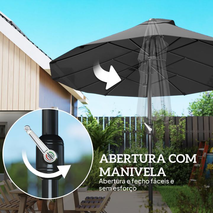 Grande Guarda-sol duplo com manivela anti-UV jardim 460x240 cm Preto