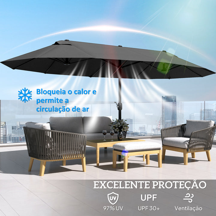 Grande Guarda-sol duplo com manivela anti-UV jardim 460x240 cm Preto