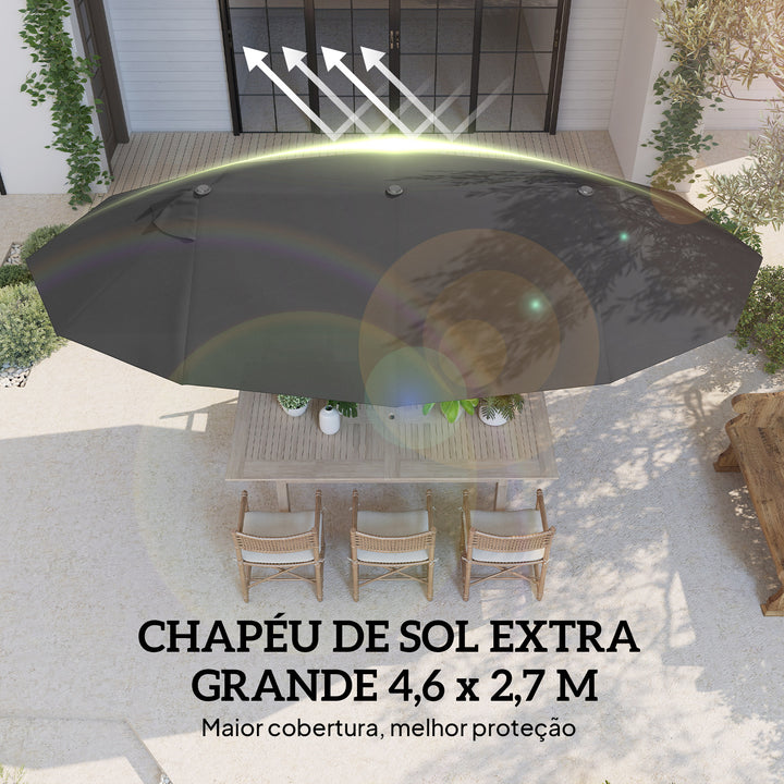 Grande Guarda-sol duplo com manivela anti-UV jardim 460x240 cm Preto