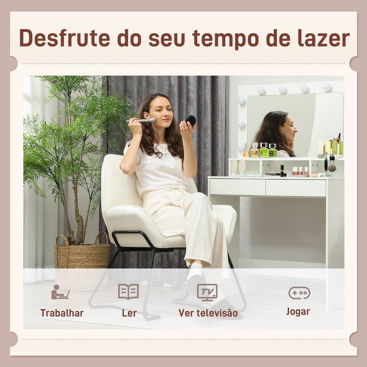 Poltrona Sala de Estar Moderna Poltrona de Leitura com Assento Largo e Acolchoado Estofada em Veludo Pés de Metal Poltrona para Dormitório 70x67,5x87 cm Creme