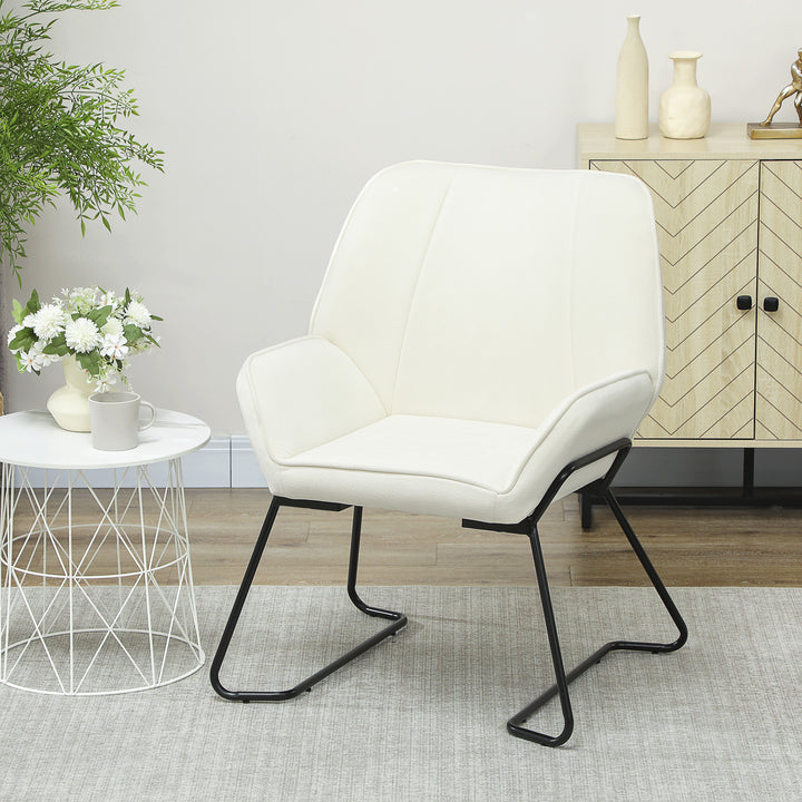 Poltrona Sala de Estar Moderna Poltrona de Leitura com Assento Largo e Acolchoado Estofada em Veludo Pés de Metal Poltrona para Dormitório 70x67,5x87 cm Creme