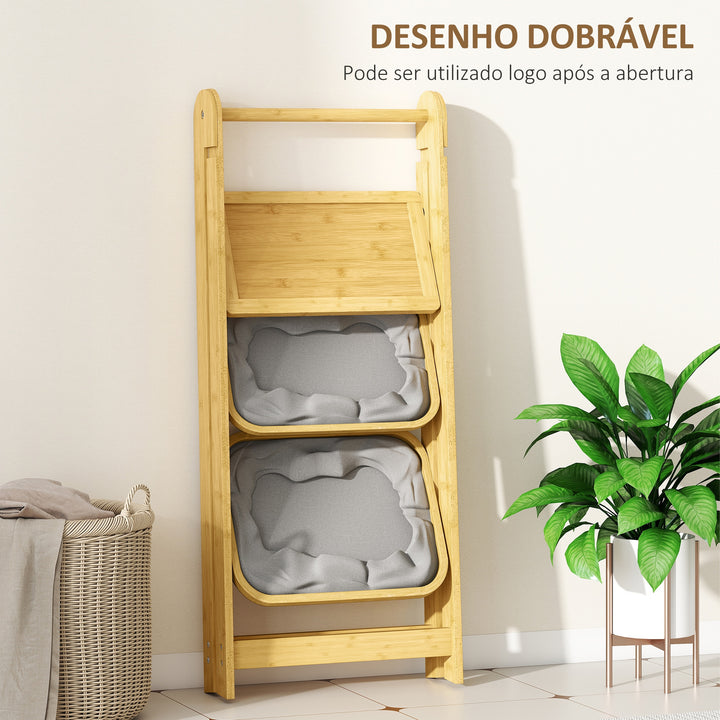 Estante Dobrável para Casa de Banho de Bambu Estante de Casa de Banho com 2 Cestos para Roupa Suja Estante Aberto para Quarto Lavandaria 44,5x32x99 cm Cinzento
