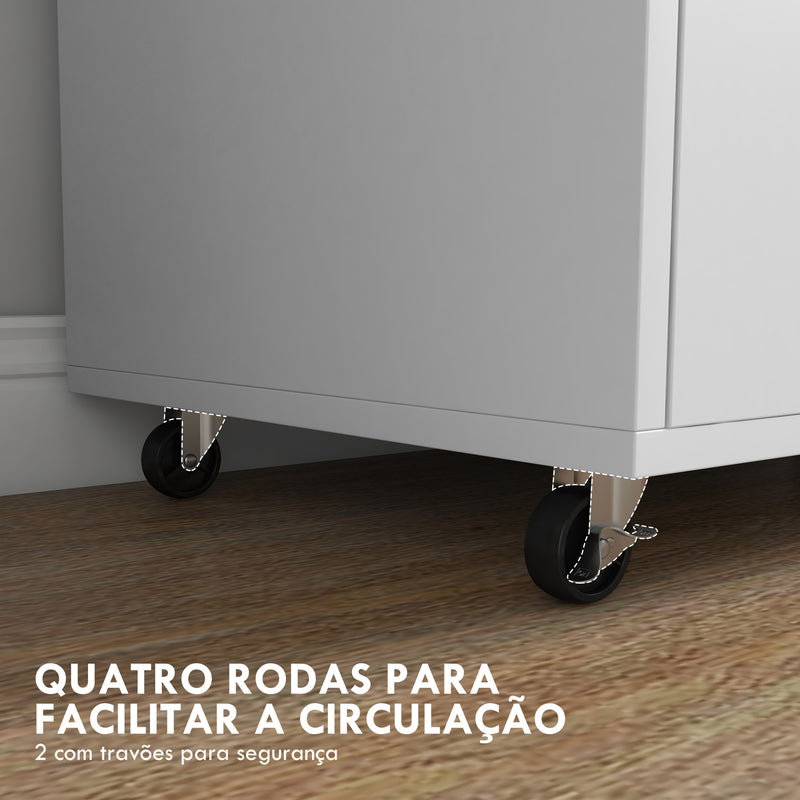 Armário para Escritório Armário para Arquivos com Rodas Gaveta Barra Suspensa para Tamanho A4 e 2 Compartimentos de Armazenamento para Estúdio Sala de Estar 76x40x75,5 cm Branco e Madeira