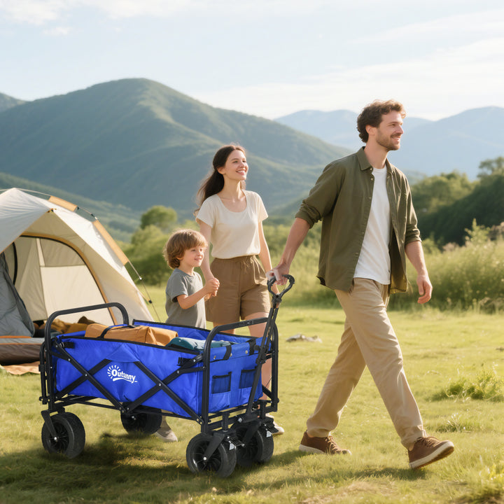 Carrinho de Transporte Carrinho Dobrável para Jardim com Comprimento e Ângulo do Guiador Ajustáveis e Bolsa de Transporte Capacidade 100 kg 99x57x77-100 cm Azul Escuro