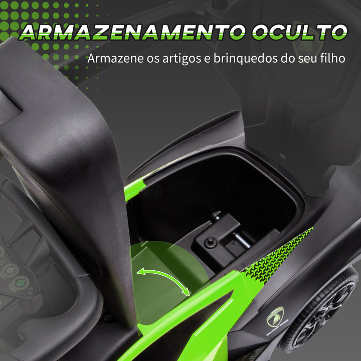 2 em 1 Carro Andador para Crianças 12-36 Meses Lamborghini Essenza SCV2 Carro Andador com Buzina Guiador e Grade de Segurança Removível 86,5x40x89,5cm Verde e Preto
