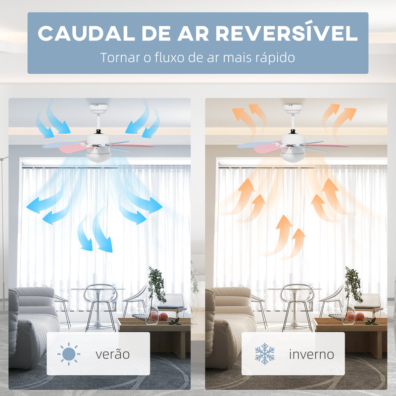 Ventoinha de Teto com Luz 34W Ø82,5 cm Ventoinha de Teto Silencioso com 6 Lâminas Reversíveis Controlo Remoto 6 Velocidades e Temporizador para Quarto Sala Multicolor