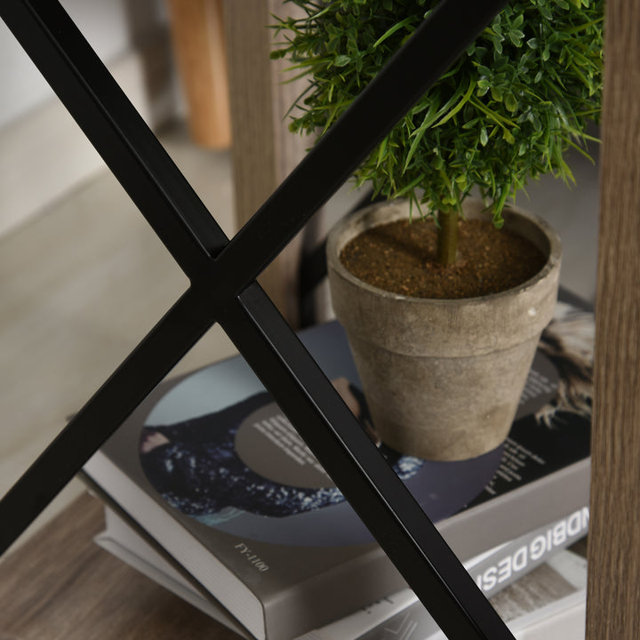 Mesa lateral de estilo colonial com prateleira inferior de armazenamento multifuncional Moldura em formato de X 40,5x40,5x60 cm Carvalho