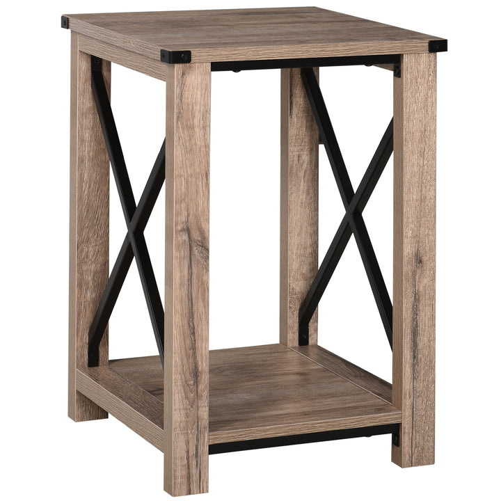 Mesa lateral de estilo colonial com prateleira inferior de armazenamento multifuncional Moldura em formato de X 40,5x40,5x60 cm Carvalho
