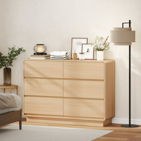 Cómoda com 6 Gavetas Bordos Arredondadas Cómoda para Sala Cozinha Entrada Escritório 120x38x86 cm Madeira