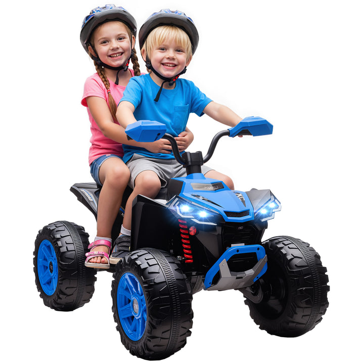 Quadricilo Elétrico para Crianças 24V para 3-8 Anos com 2 Lugares 2 Motores Velocidade até 6,5 km/h Rodas com Suspensão Faróis Buzina Música e USB 109x68,5x76 cm Azul