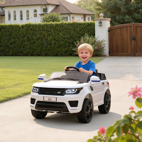 Carro Elétrico SUV para Crianças de 3-6 Anos Carro de Bateria 12V com 2 Motores Controlo Remoto Faróis Buzina Bluetooth Música USB e Abertura de Porta 3-5km/h 110x68x52cm Branco