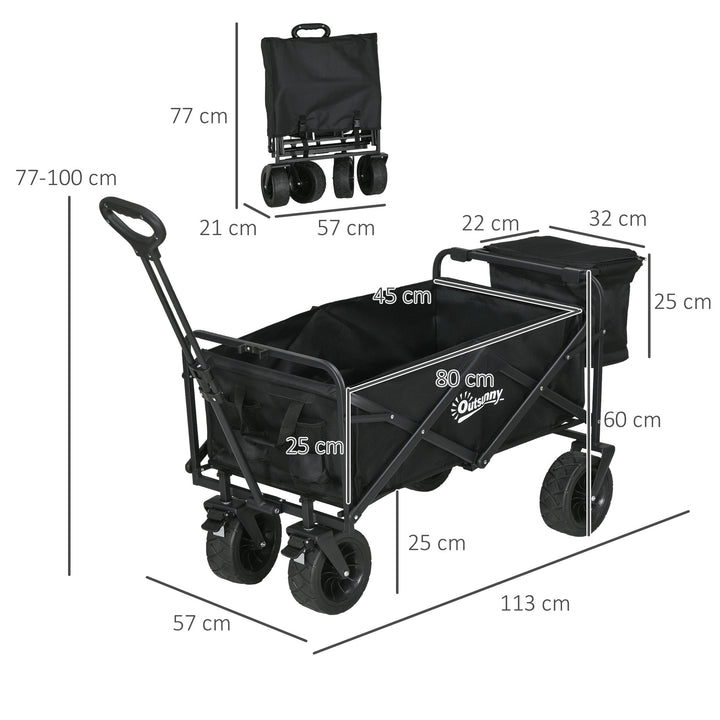 Carrinho de Transporte com Bolsa Térmica Removível Carrinho Dobrável com Alça Ajustável e Bolsa de Transporte Capacidade 100 kg para Campismo Praia 113x57x77-100 cm Preto