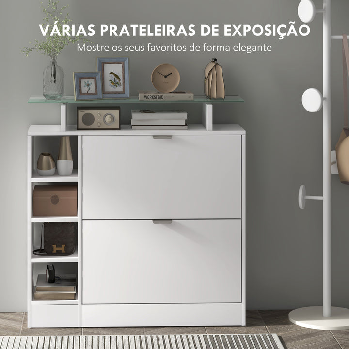 Sapateiro Moderno Sapateiro de Entrada Hall com Gavetas Basculantes, Prateleiras Ajustáveis e Prateleiras Abertas para 12 Pares de Sapatos Sapateiro Estreito para Corredor 89x25x92 cm Branco