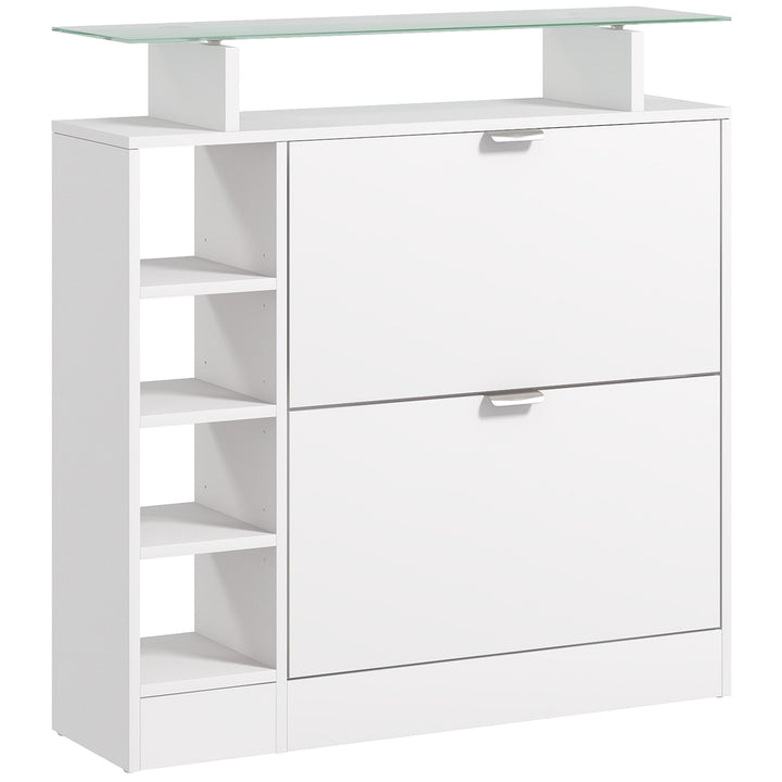 Sapateiro Moderno Sapateiro de Entrada Hall com Gavetas Basculantes, Prateleiras Ajustáveis e Prateleiras Abertas para 12 Pares de Sapatos Sapateiro Estreito para Corredor 89x25x92 cm Branco