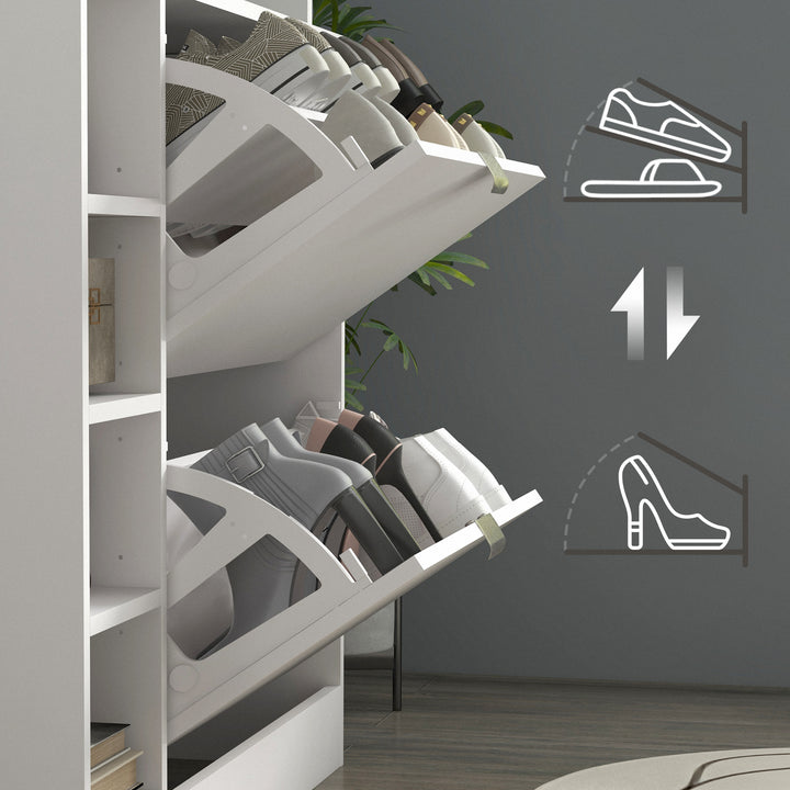 Sapateiro Moderno Sapateiro de Entrada Hall com Gavetas Basculantes, Prateleiras Ajustáveis e Prateleiras Abertas para 12 Pares de Sapatos Sapateiro Estreito para Corredor 89x25x92 cm Branco