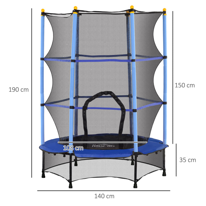 Trampolim para Crianças acima de 3 Anos Cama Elástica Infantil com Rede de Segurança e Estrutura de Aço para Interiores e Exteriores Carga 50kg Ø140x190 cm Azul