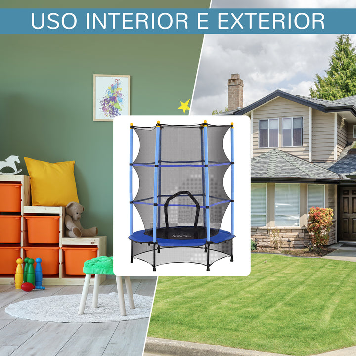 Trampolim para Crianças acima de 3 Anos Cama Elástica Infantil com Rede de Segurança e Estrutura de Aço para Interiores e Exteriores Carga 50kg Ø140x190 cm Azul