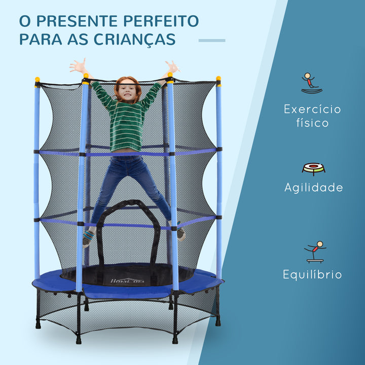 Trampolim para Crianças acima de 3 Anos Cama Elástica Infantil com Rede de Segurança e Estrutura de Aço para Interiores e Exteriores Carga 50kg Ø140x190 cm Azul