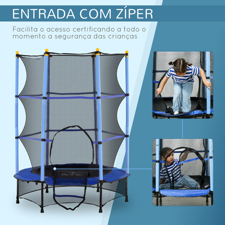 Trampolim para Crianças acima de 3 Anos Cama Elástica Infantil com Rede de Segurança e Estrutura de Aço para Interiores e Exteriores Carga 50kg Ø140x190 cm Azul