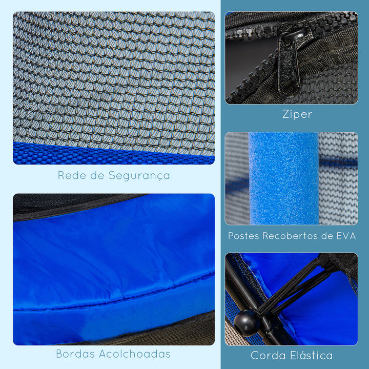 Trampolim para Crianças acima de 3 Anos Cama Elástica Infantil com Rede de Segurança e Estrutura de Aço para Interiores e Exteriores Carga 50kg Ø140x190 cm Azul