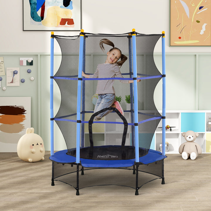 Trampolim para Crianças acima de 3 Anos Cama Elástica Infantil com Rede de Segurança e Estrutura de Aço para Interiores e Exteriores Carga 50kg Ø140x190 cm Azul