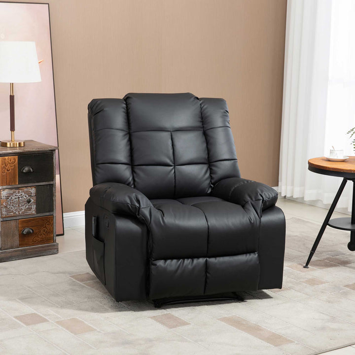Poltrona de Massagem Poltrona Relax Reclinável com 8 Pontos de Massagem Controlo Remoto Estofada em PU Apoio para Pés Bolso Lateral Poltrona para Sala de Estar Quarto 94x99x99 cm Preto