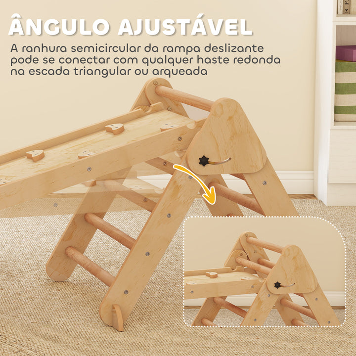 Triângulo de Escalada 7 em 1 Montessori com Arco e Rampa Escalada para Crianças de Madeira Dobrável para 18-48 Meses Para Deslizar ou Escalar 188x70 cm Madeira