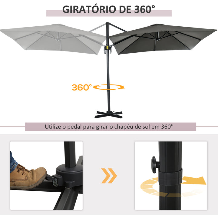 HOMCOM Chapéu de Sol de Jardim 245x245x245 cm Chapéu de Sol Excêntrico com Rotação 360° Inclinação de 5 Níveis com Manivela e Ventilação para Pátio Terraço Cinza