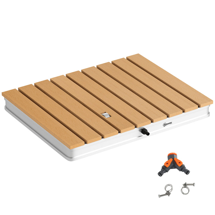 Kit de Duche de Jardim Portátil Duche Exterior de Chão Altura Ajustável até 4 m Estrutura de Alumínio Resistente à Água Raios UV para Campismo Piscina Praia 70,5x55x7,5 cm Madeira