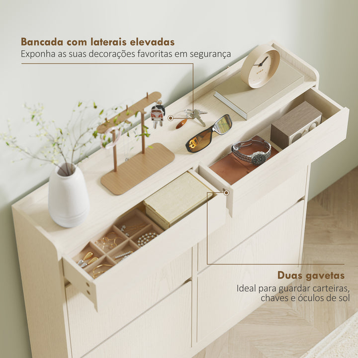 Sapateira Estreita com 4 Portas Articuladas Sapateira para Entrada com 2 Gavetas para 8 Pares de Sapatos para Corredor Espaços Reduzidos 98x19,2x95,3 cm Branco
