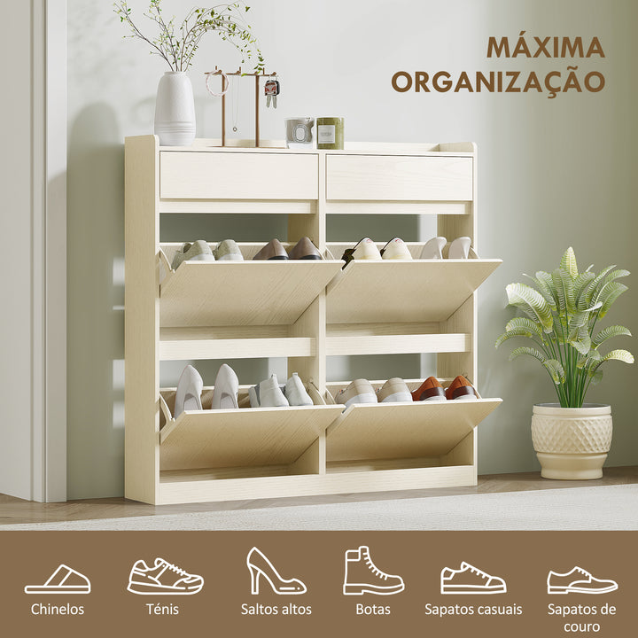 Sapateira Estreita com 4 Portas Articuladas Sapateira para Entrada com 2 Gavetas para 8 Pares de Sapatos para Corredor Espaços Reduzidos 98x19,2x95,3 cm Branco