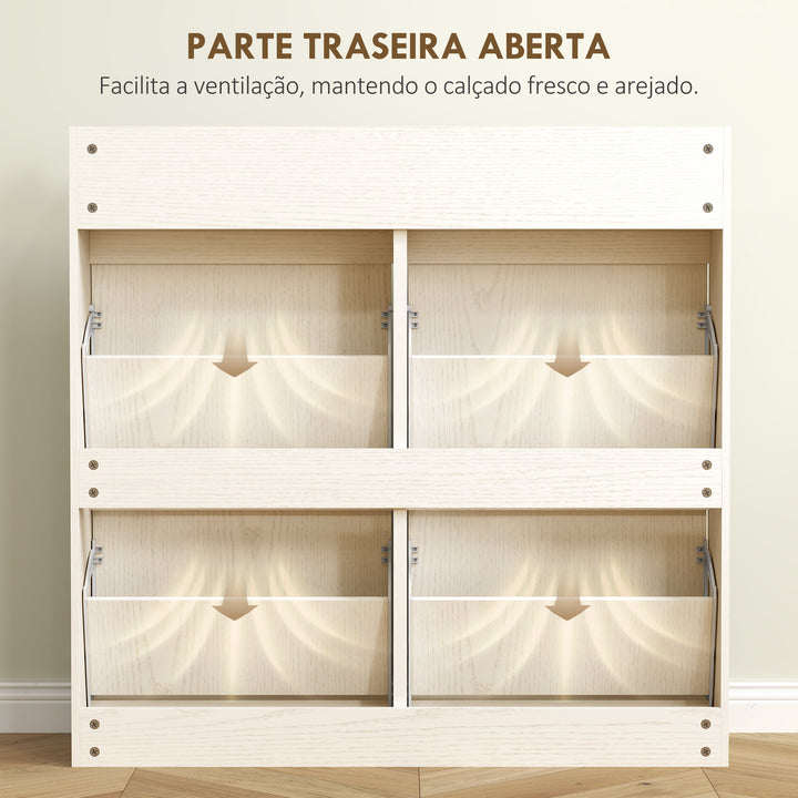 Sapateira Estreita com 4 Portas Articuladas Sapateira para Entrada com 2 Gavetas para 8 Pares de Sapatos para Corredor Espaços Reduzidos 98x19,2x95,3 cm Branco