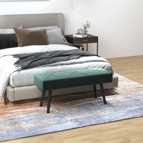 Banco de Pé de Cama Multifuncional Banco de Pé de Cama Moderno Banco de Dormitório com Pés de Aço e Assento Acolchoado Carga Máxima 120 kg Entrada Corredor 100x36x45 cm Verde
