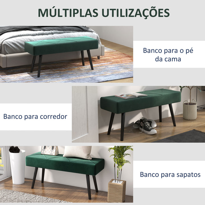 Banco de Pé de Cama Multifuncional Banco de Pé de Cama Moderno Banco de Dormitório com Pés de Aço e Assento Acolchoado Carga Máxima 120 kg Entrada Corredor 100x36x45 cm Verde