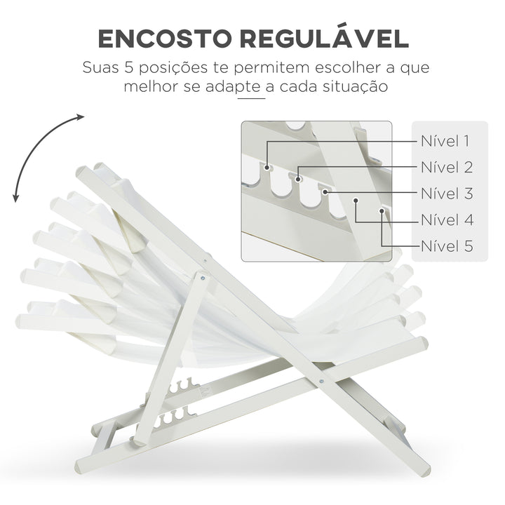 Conjunto de 2 Espreguiçadeiras Dobráveis de Alumínio Espreguiçadeiras de Jardim com Encosto Reclinável em 5 Posições e Apoio para a Cabeça Acolchoado 58x96,5x91,5 cm Branco