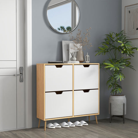 Sapateira com 4 Gavetas e Prateleiras Ajustáveis Móvel para Sapatos de Corredor para 16 Pares de Sapatos 95x26x95 cm Madeira