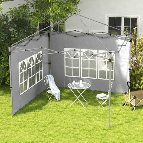 2 Painéis Laterais para Tenda de 3x3 / 3x4 m 295x195 cm Parede de Substituição de Tecido Oxford para Tendas Dobráveis com Janela para Jardim Exterior Festas Cinzento Claro