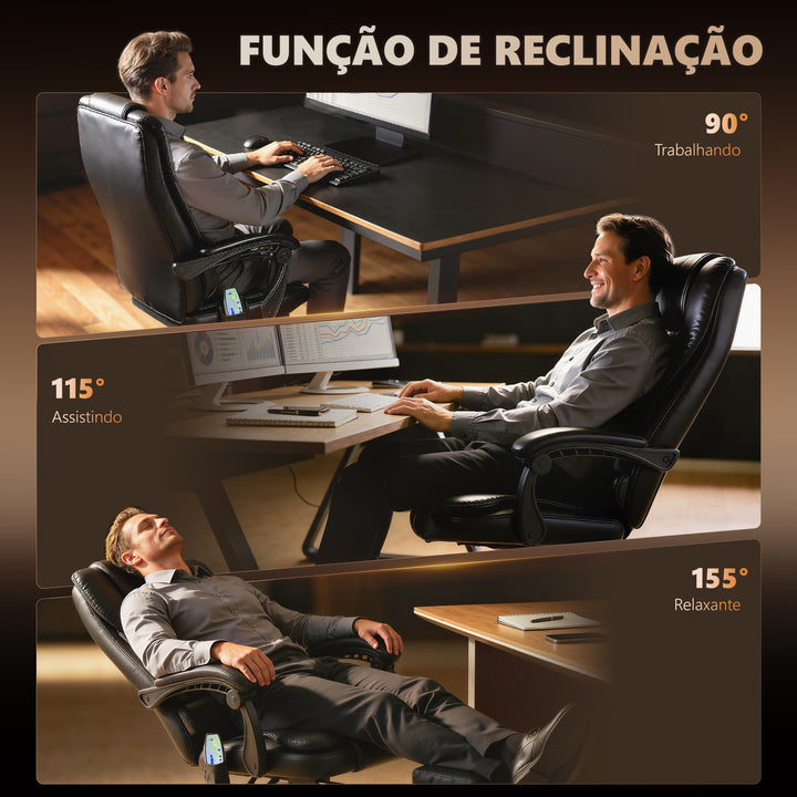 Cadeira de Massagem com 7 Pontos de Massagem Cadeira de Escritório Reclinável com Altura Ajustável Apoio para os Pés e Controlo Remoto 67x79x111-121 cm Preto