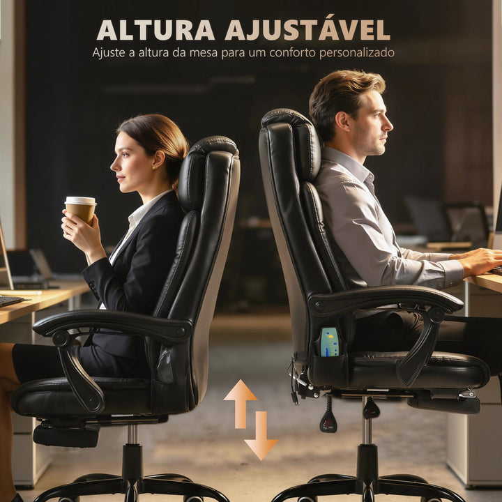 Cadeira de Massagem com 7 Pontos de Massagem Cadeira de Escritório Reclinável com Altura Ajustável Apoio para os Pés e Controlo Remoto 67x79x111-121 cm Preto