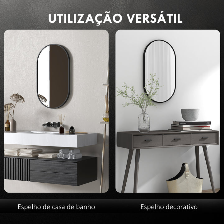 Espelho Casa de Banho Oval 40x3x70 cm Espelho Decorativo de Parede com Estrutura de Liga de Alumínio para Sala de Estar Entrada Corredor Horizontal ou Vertical Preto