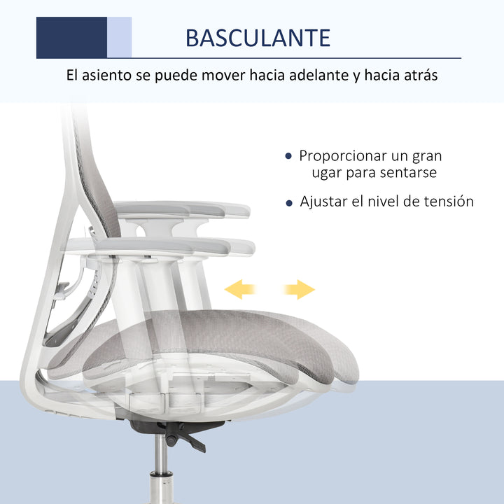Cadeira de Escritório Giratória com Altura Ajustável Apoio para os Braços Apoio para a Cabeça e Suporte Lombar Reguláveis Encosto Alto 67x65x120-128cm Cinza