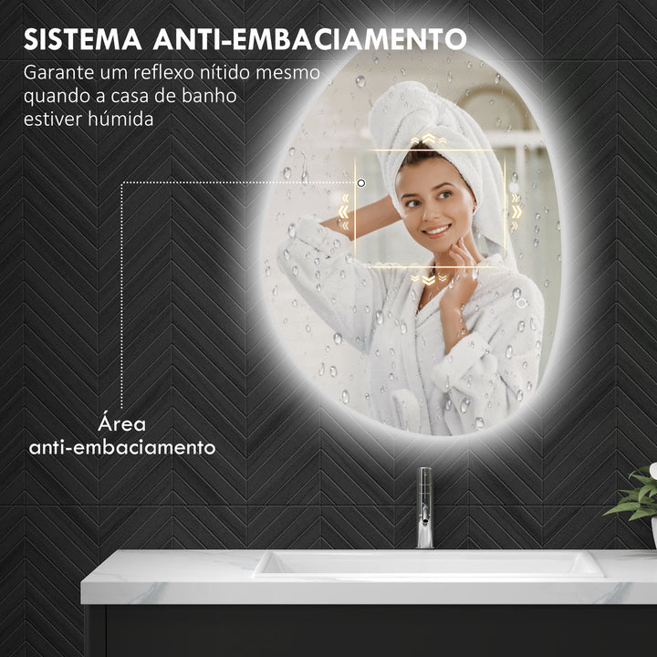 Espelho de Casa de Banho LED 80x60 cm Espelho de Parede sem Moldura 3 Cores de Luz Brilho Regulável Função Anti-Embaciamento Função Memória, Interruptor Táctil IP44 Prata