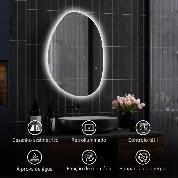 Espelho de Casa de Banho LED 80x60 cm Espelho de Parede sem Moldura 3 Cores de Luz Brilho Regulável Função Anti-Embaciamento Função Memória, Interruptor Táctil IP44 Prata