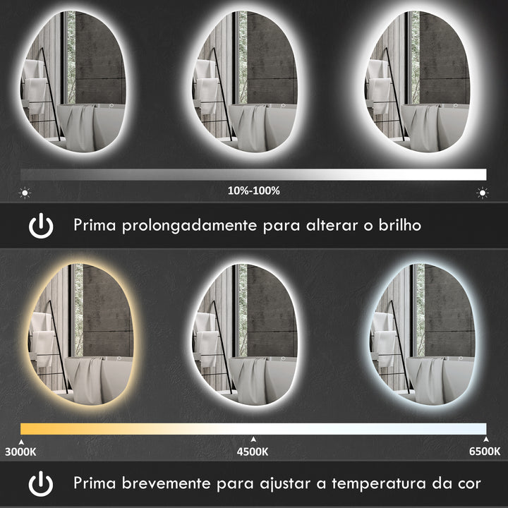 Espelho de Casa de Banho LED 80x60 cm Espelho de Parede sem Moldura 3 Cores de Luz Brilho Regulável Função Anti-Embaciamento Função Memória, Interruptor Táctil IP44 Prata