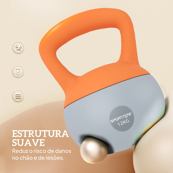 Kettlebell de 12 kg Pesa Russa Preenchida de Areia Metálica e Alça Antiderrapante para Treino de Musculação em Casa Ginásio Ø21x30 cm Laranja