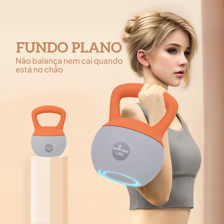 Kettlebell de 12 kg Pesa Russa Preenchida de Areia Metálica e Alça Antiderrapante para Treino de Musculação em Casa Ginásio Ø21x30 cm Laranja