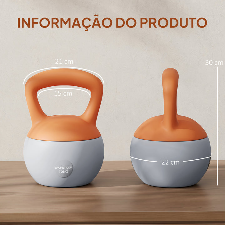 Kettlebell de 12 kg Pesa Russa Preenchida de Areia Metálica e Alça Antiderrapante para Treino de Musculação em Casa Ginásio Ø21x30 cm Laranja