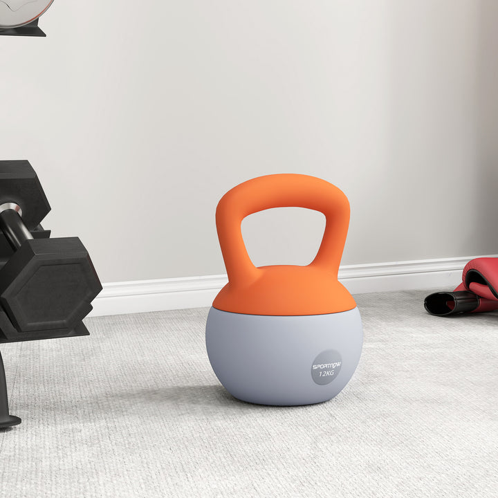 Kettlebell de 12 kg Pesa Russa Preenchida de Areia Metálica e Alça Antiderrapante para Treino de Musculação em Casa Ginásio Ø21x30 cm Laranja
