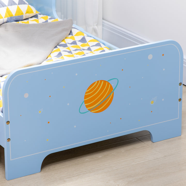 Cama para Crianças de 3-6 Anos 143x74x59cm Cama Infantil de Madeira com Barreiras de Proteção Carga Máxima 80kg Azul